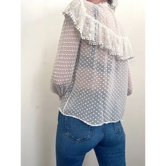 Love Shack Fancy Silk Sheer Blouse Small - Picture 3 of 9